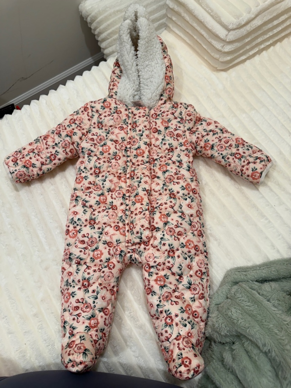 Nicole Miller Pink Floral Sherpa-Lined Baby One-Piece